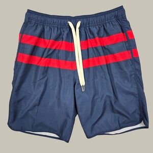 Fair Harbor Swim Trunks Men M Navy Blue Red Stripe Board Shorts Beach Coastal